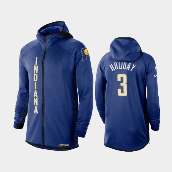 Aaron Holiday Indiana Pacers #3 Men's Earned Edition 2019-20 Showtime Full-Zip Hoodie - Royal